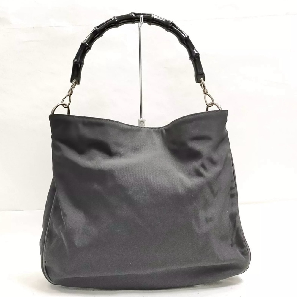 GUCCI Hand Bag Bamboo Black Nylon